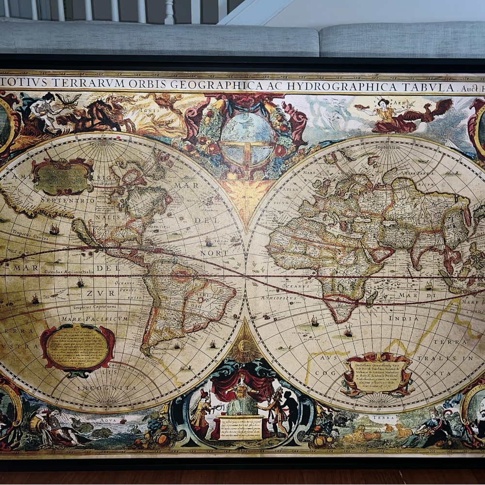 Bella Canvas Antique World Map Art in Gold and Brown